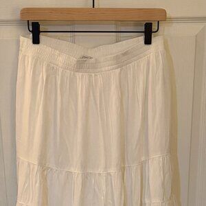 American Eagle White Tiered Maxi Skirt Elastic Waist Large